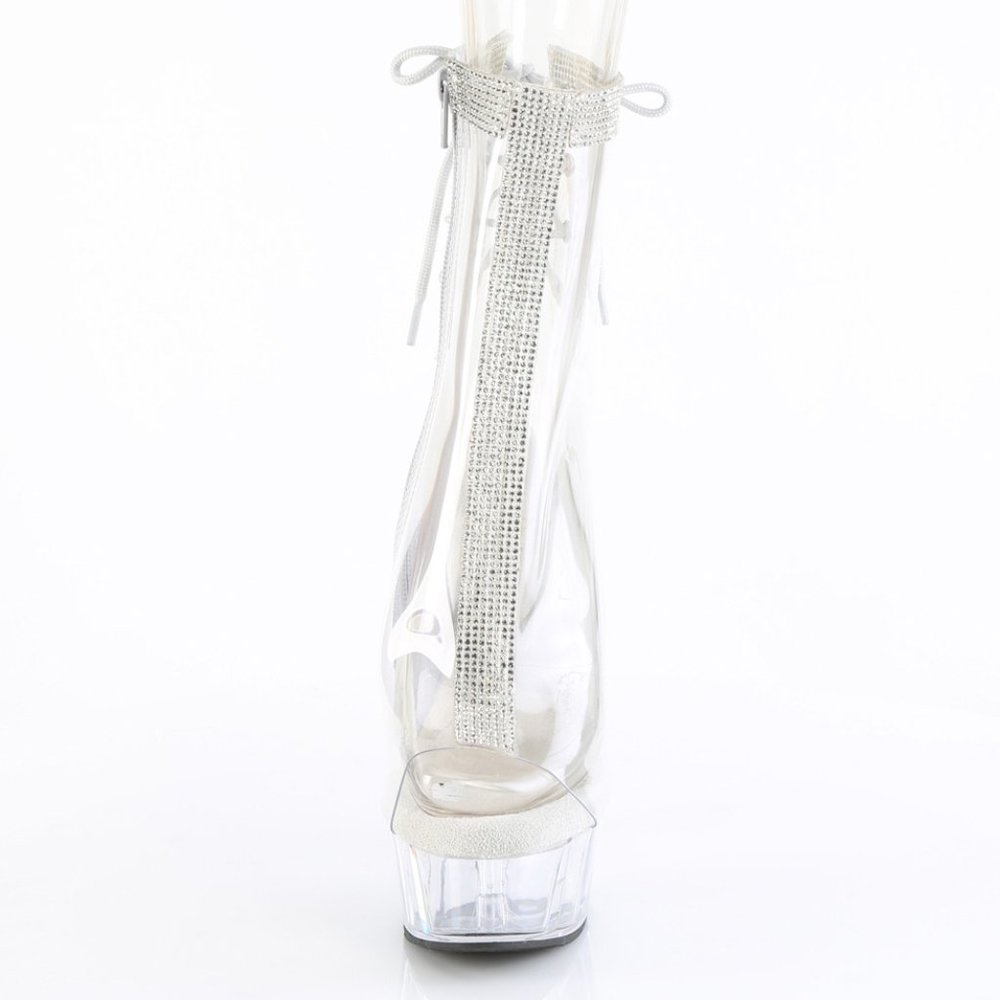 Clear Platform Rhinestone High Heel Lace Up Ankle Boots